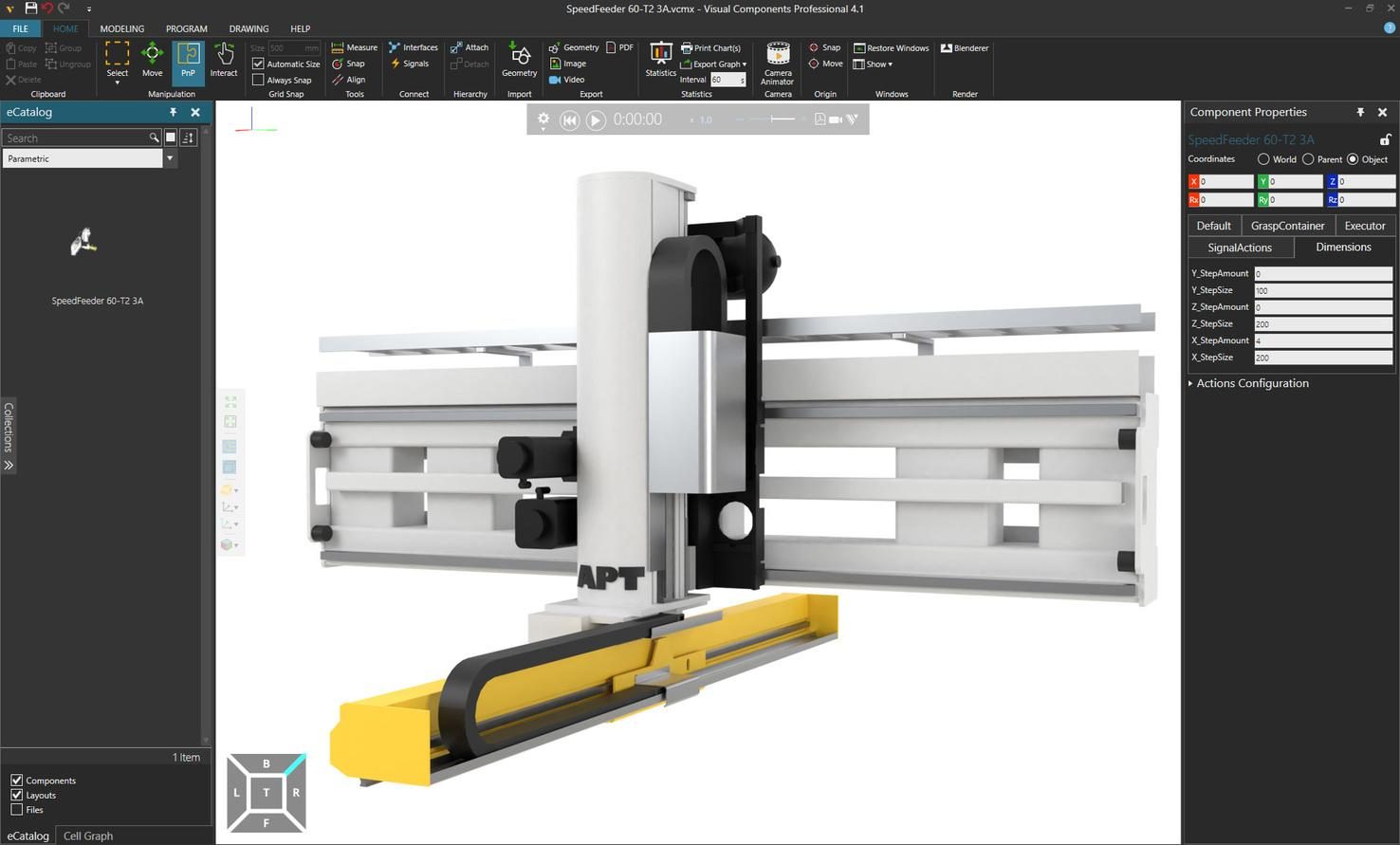 Together with Visual Components, AP&T has created a library of dynamic 3D simulation models of a large number of different AP&T machines. 